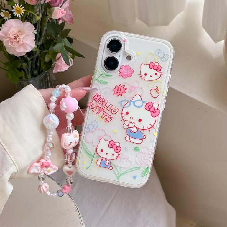 Kitty iPhone Case – Cute Floral Glasses Design With Matching Beaded Charm
