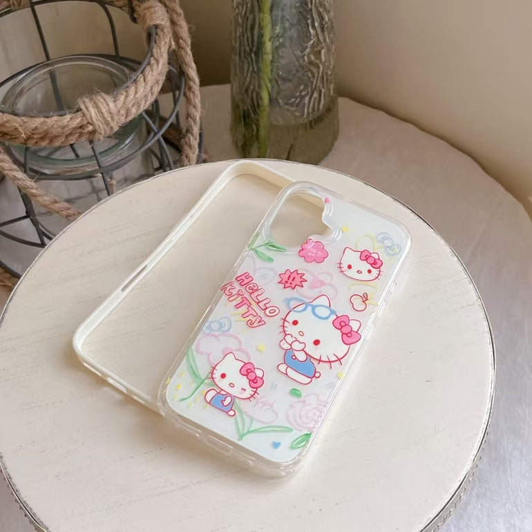 Kitty iPhone Case – Cute Floral Glasses Design With Matching Beaded Charm