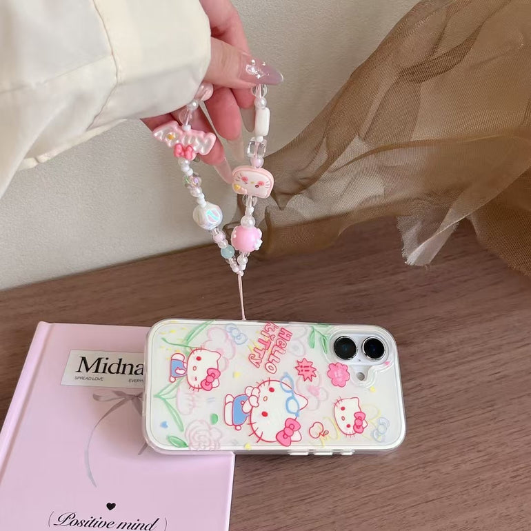 Kitty iPhone Case – Cute Floral Glasses Design With Matching Beaded Charm