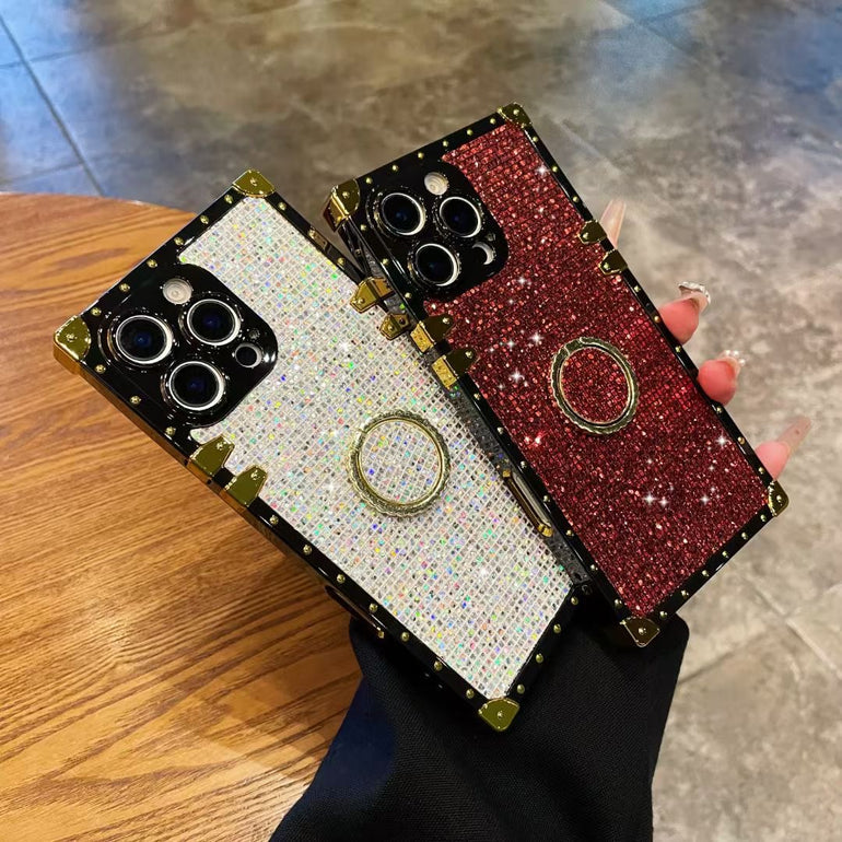 Luxury Bling Square iPhone Case With Ring Holder