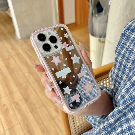 Pastel Star Clear iPhone Case – Cute Pink & Blue Holographic Design