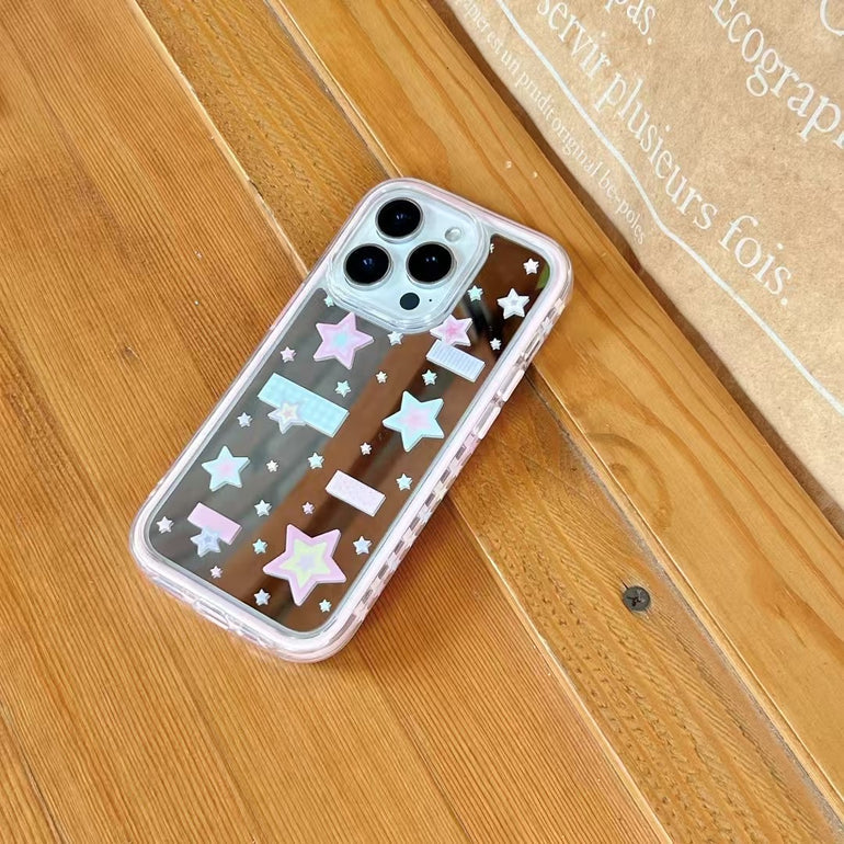 Pastel Star Clear iPhone Case – Cute Pink & Blue Holographic Design