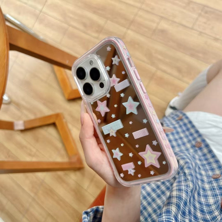 Pastel Star Clear iPhone Case – Cute Pink & Blue Holographic Design