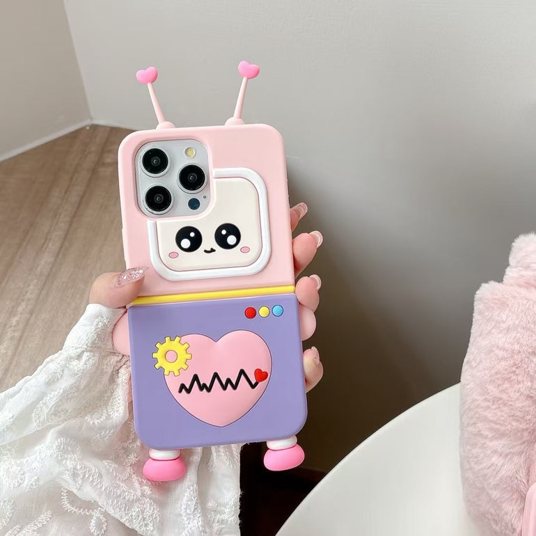 Robot Design 3D Silicone iPhone Case With Antenna Ears