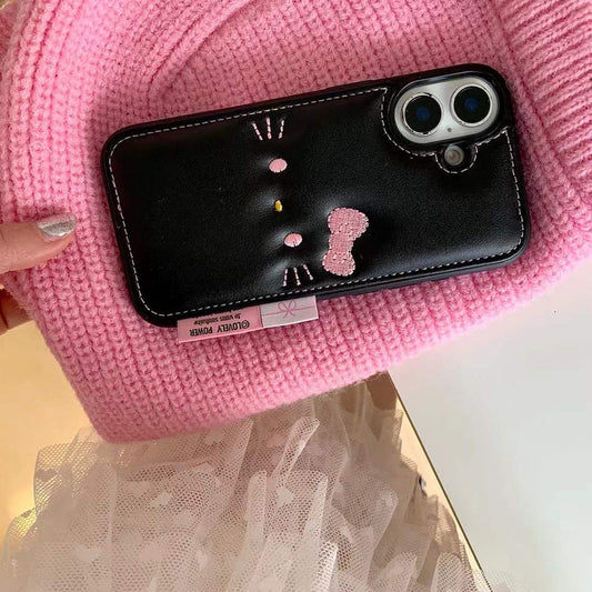 Kitty Leather Embossed Case For iPhone With Kitty String Holder