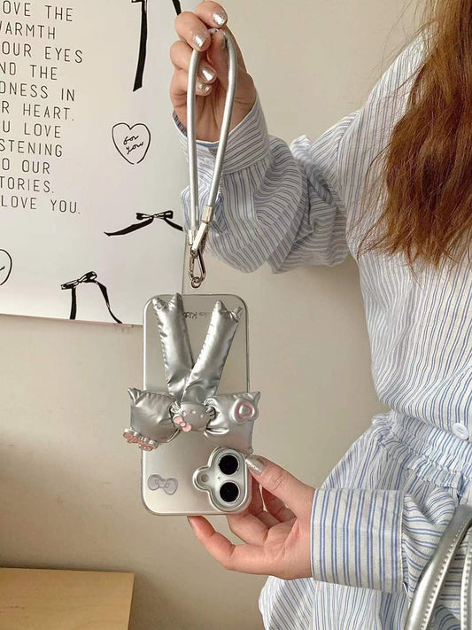 Kitty Bow Silicon Case For iPhone With String Holder