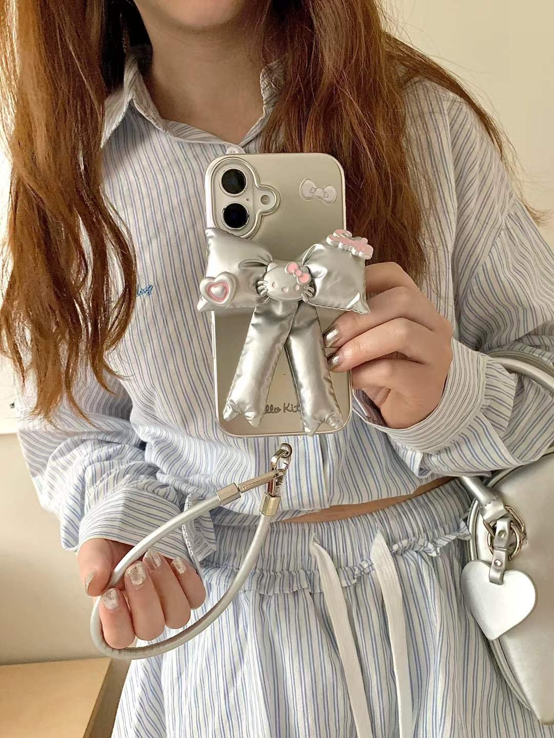 Kitty Bow Silicon Case For iPhone With String Holder