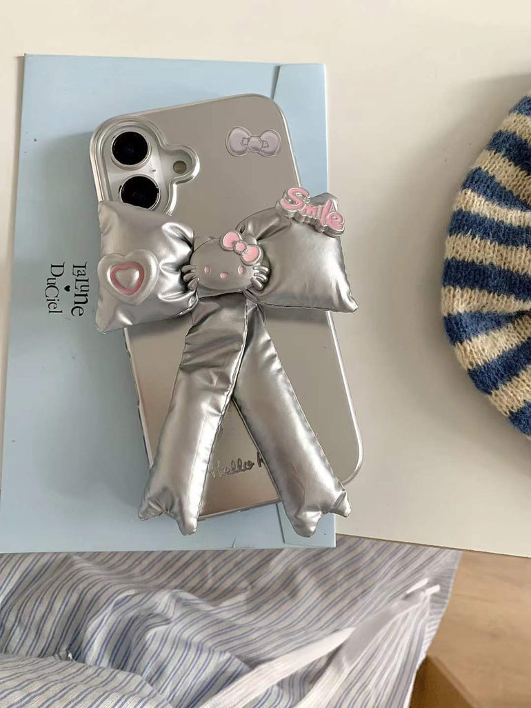 Kitty Bow Silicon Case For iPhone With String Holder