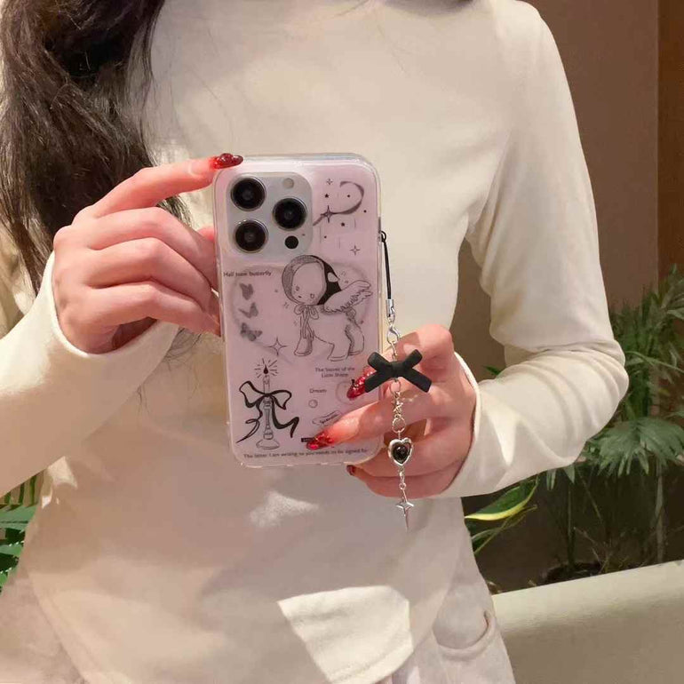 Half Tone Butterfly Silicon iPhone Case With Cute Bow Charmy)