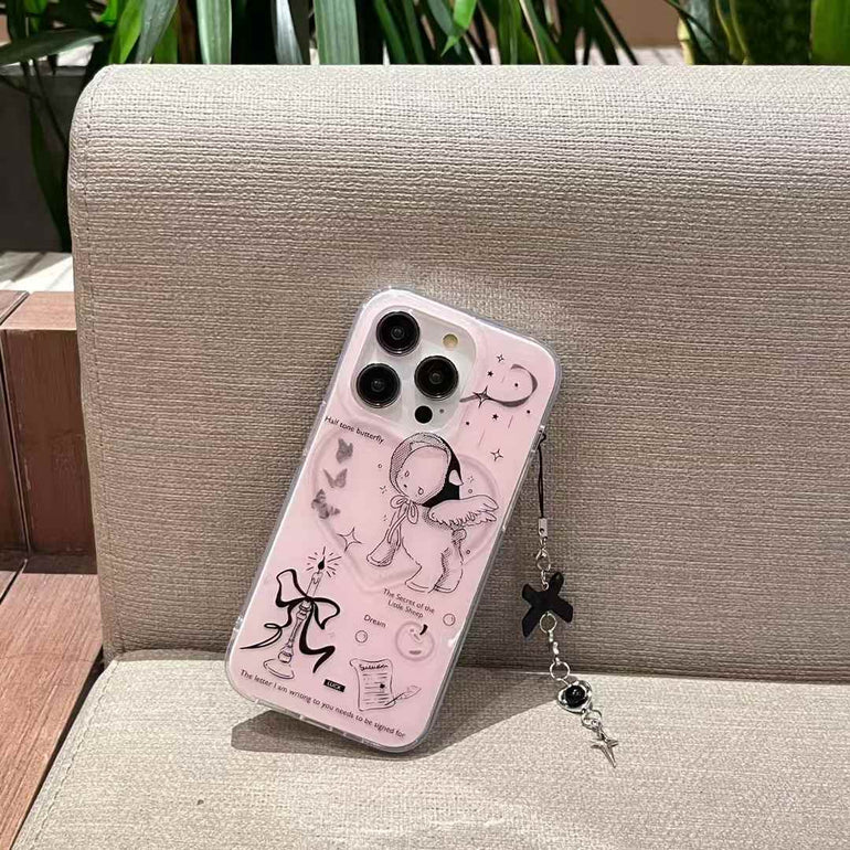 Half Tone Butterfly Silicon iPhone Case With Cute Bow Charmy)