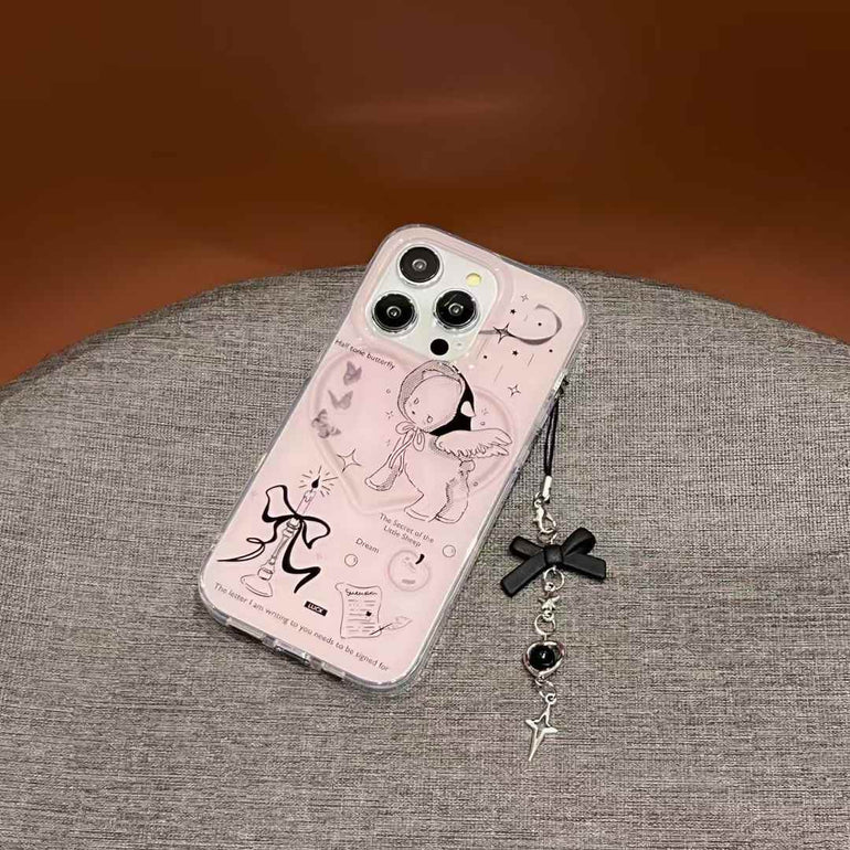 Half Tone Butterfly Silicon iPhone Case With Cute Bow Charmy)