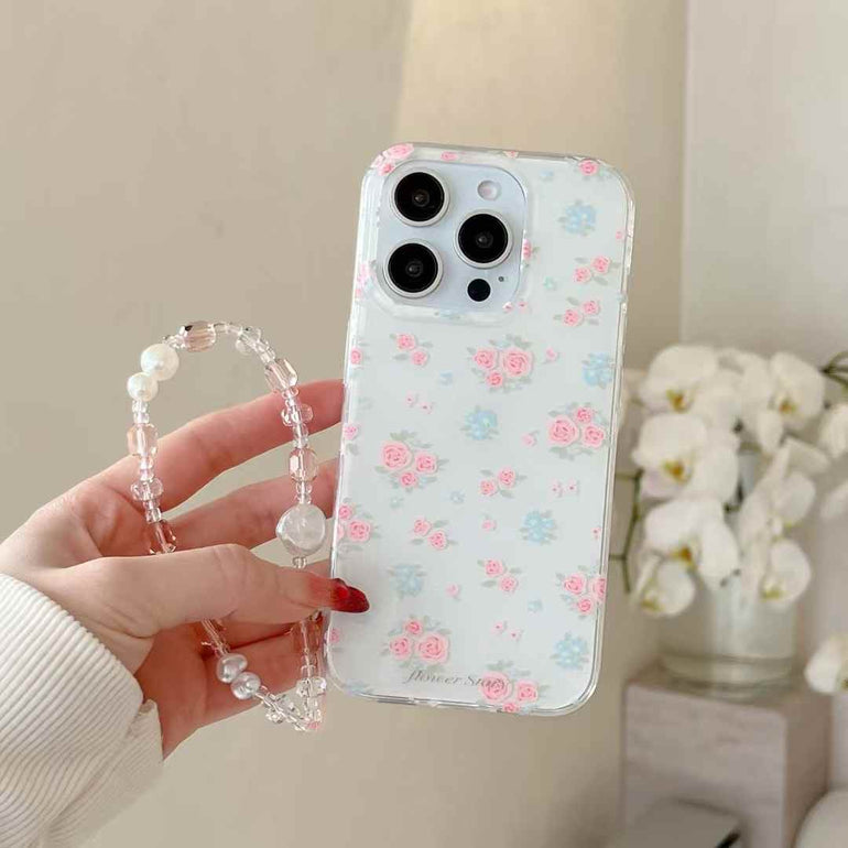 Flower Pattern Silicon Case For iPhone With Cute Crystal Charm