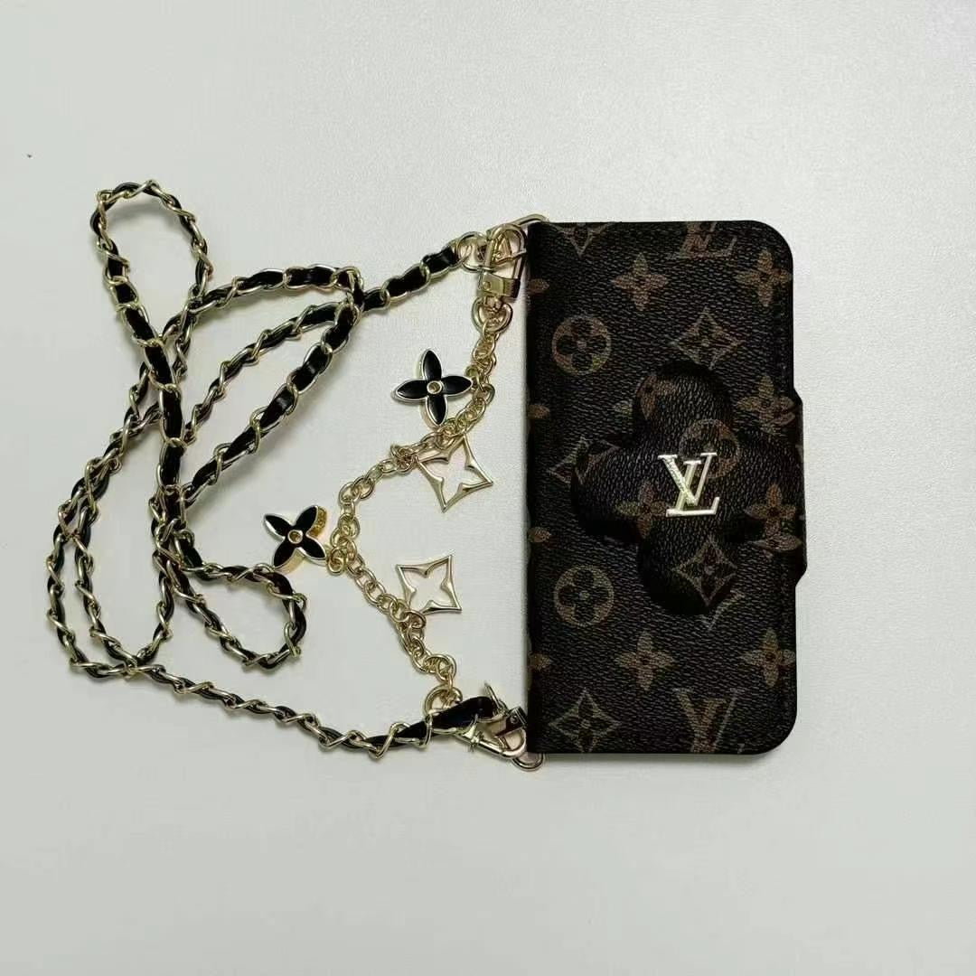 Luxury Branded Leather Locked Wallet Case For iPhone With Sling