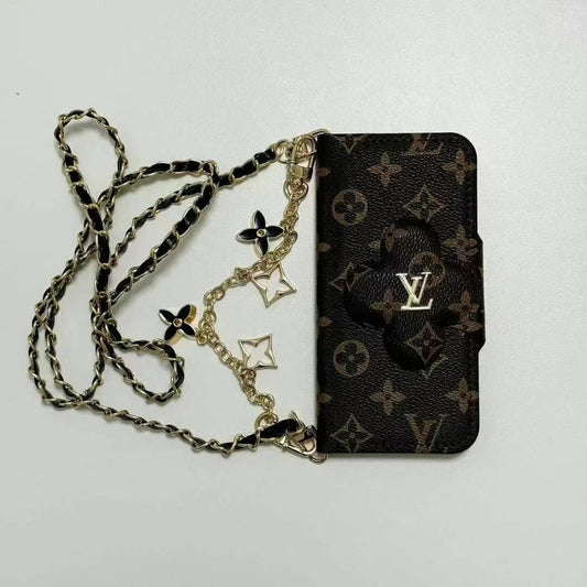 Luxury Branded Leather Locked Wallet Case For iPhone With Sling
