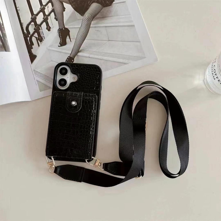 Luxury Leather Wallet Case For iPhone With Sling