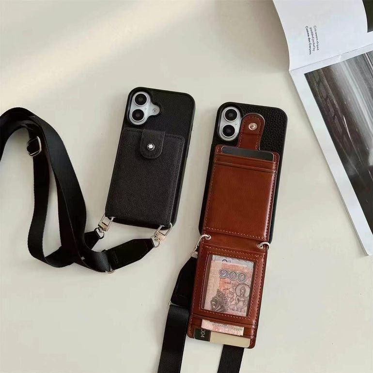 Luxury Leather Wallet Case For iPhone With Sling