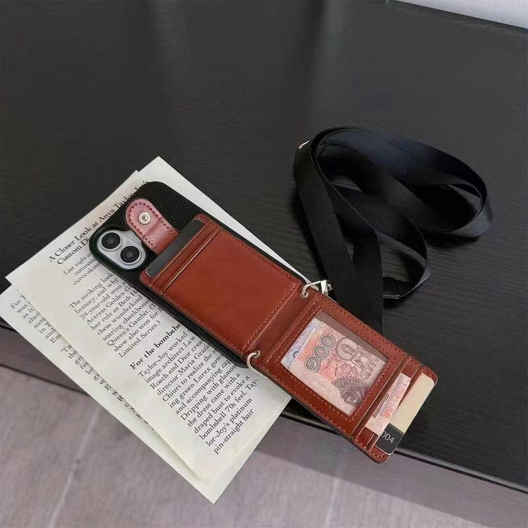Luxury Leather Wallet Case For iPhone With Sling