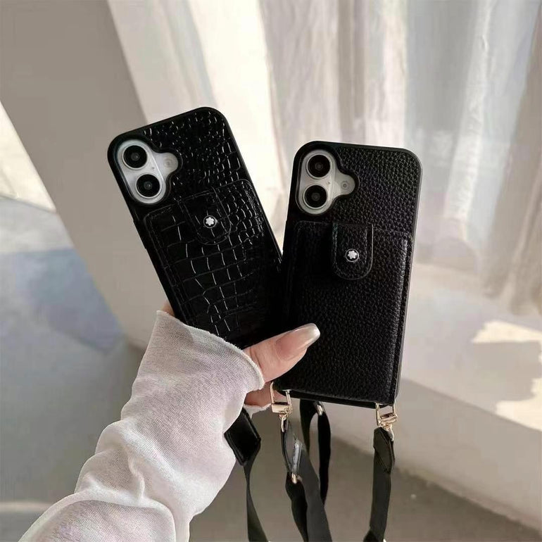 Luxury Leather Wallet Case For iPhone With Sling