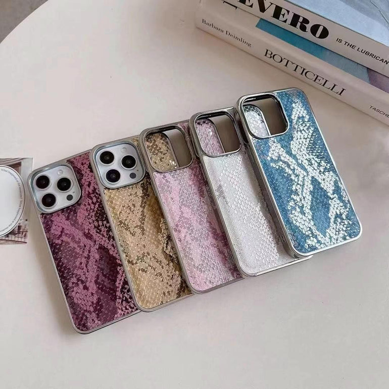 Snake Sking Embossed Leather For iPhone Case With Aluminium Bumper