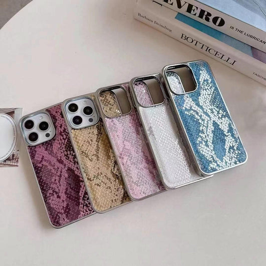 Snake Sking Embossed Leather For iPhone Case With Aluminium Bumper