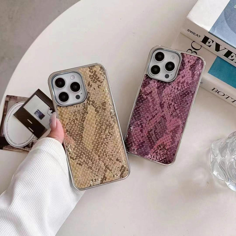 Snake Sking Embossed Leather For iPhone Case With Aluminium Bumper