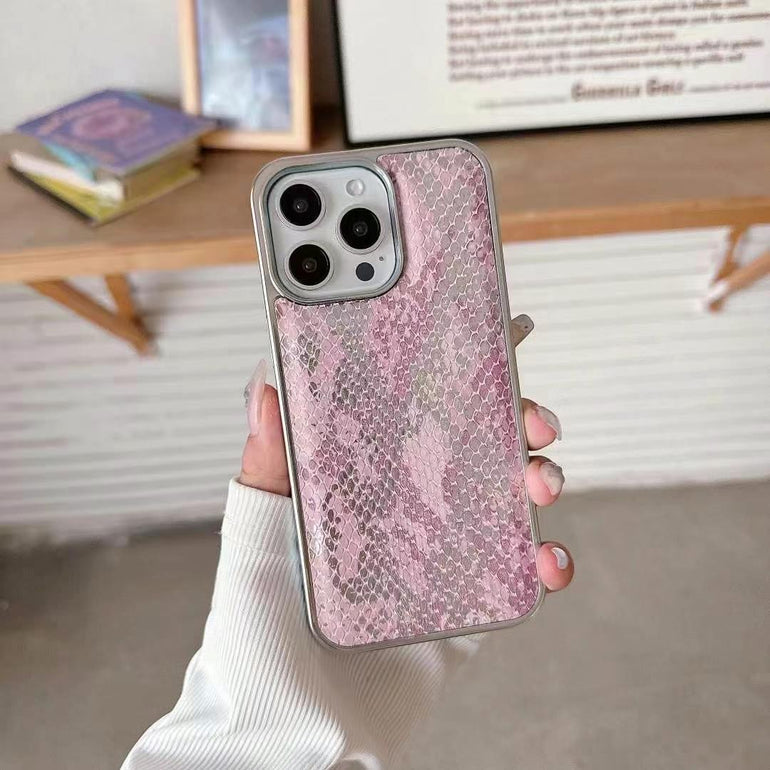 Snake Sking Embossed Leather For iPhone Case With Aluminium Bumper