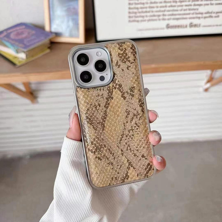 Snake Sking Embossed Leather For iPhone Case With Aluminium Bumper
