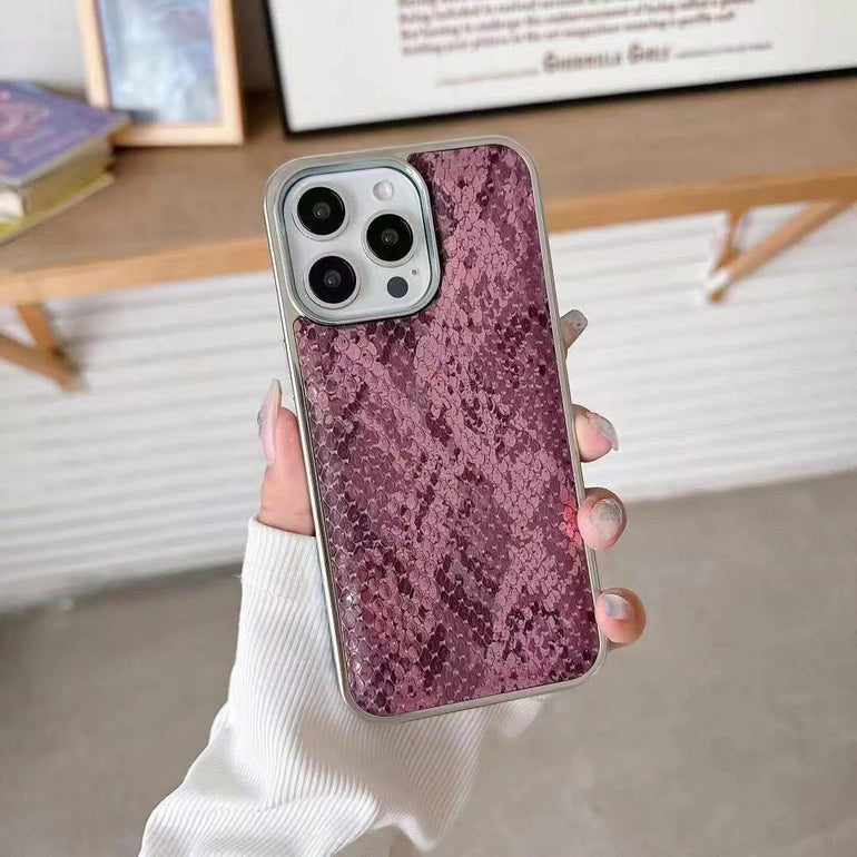 Snake Sking Embossed Leather For iPhone Case With Aluminium Bumper