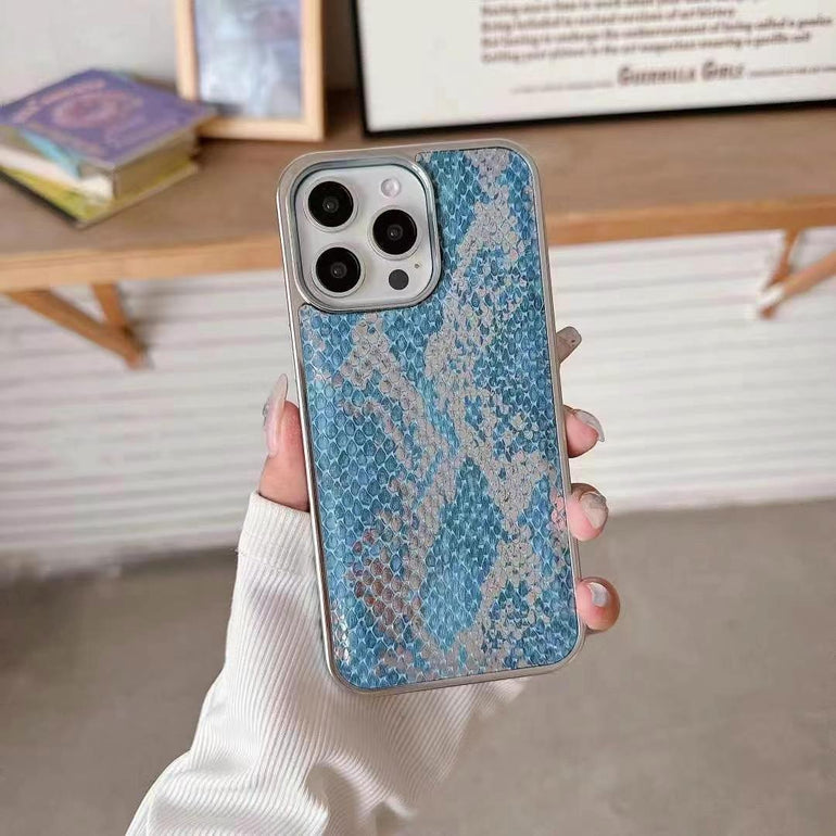 Snake Sking Embossed Leather For iPhone Case With Aluminium Bumper