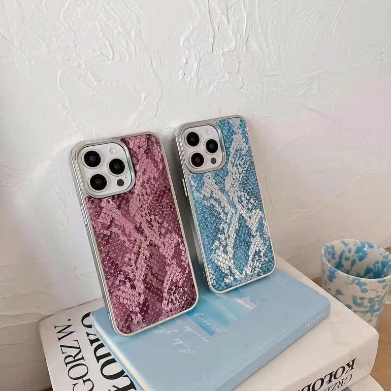 Snake Sking Embossed Leather For iPhone Case With Aluminium Bumper