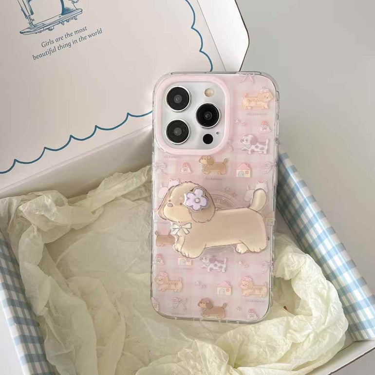 Dog Pattern Silicon Case For iPhone With Dog Holder