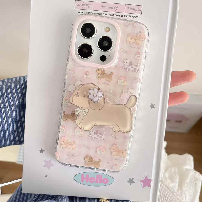 Dog Pattern Silicon Case For iPhone With Dog Holder