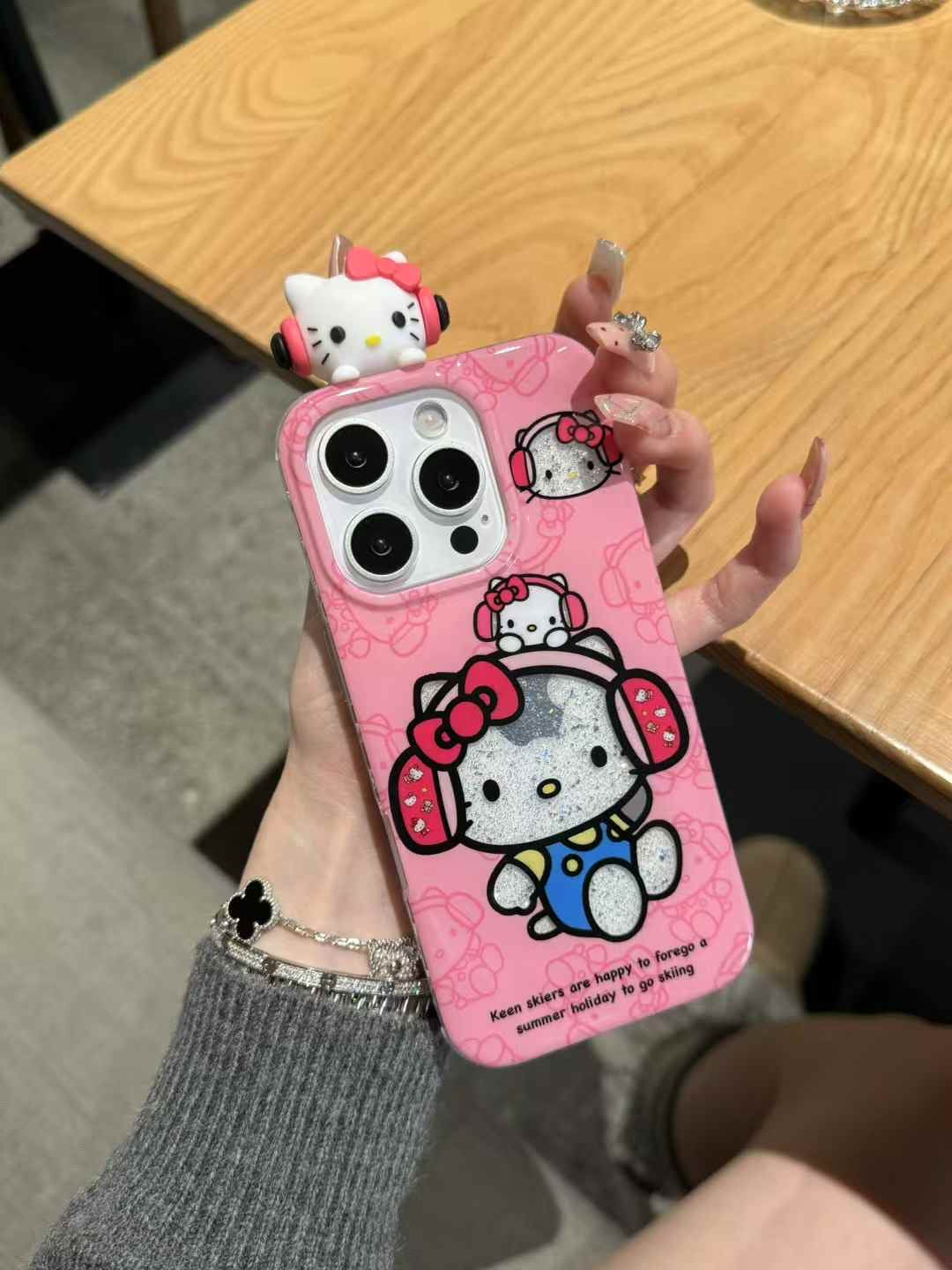 Kitty Using Headphones Silicon iPhone Case With Kitty Charm