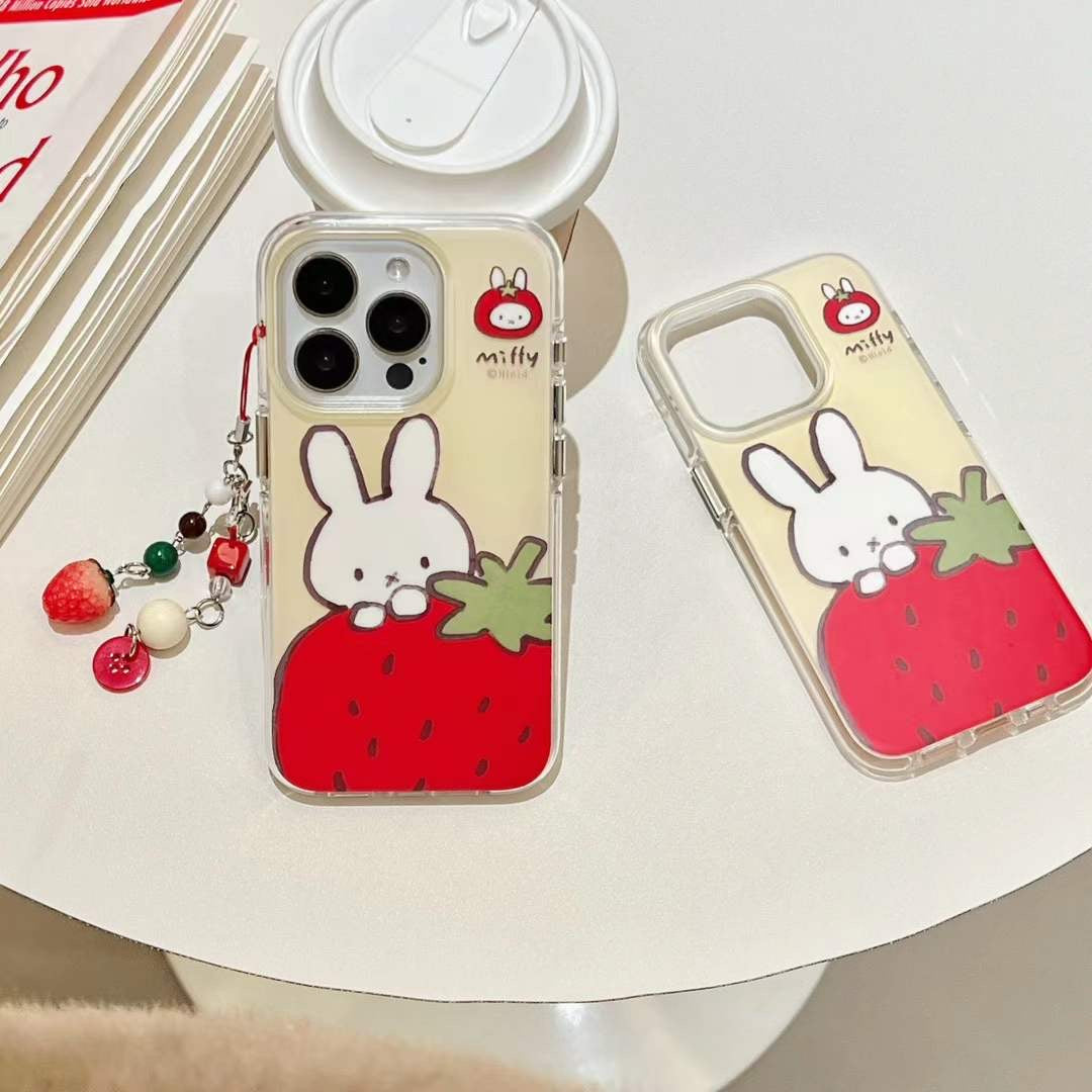 Bunny With Strawberry Silicon Case For iPhone With Strawberry Charm