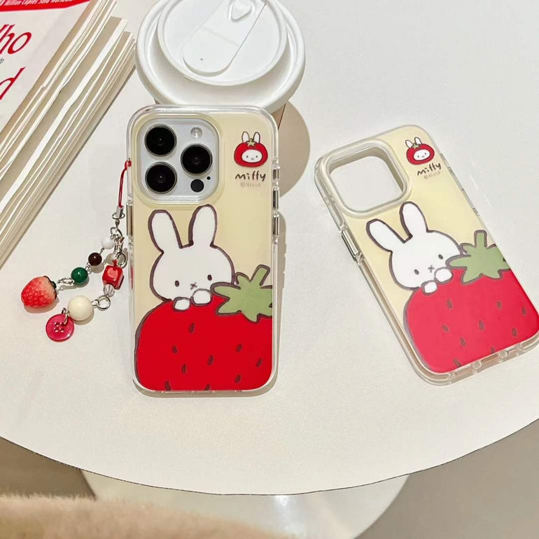 Bunny With Strawberry Silicon Case For iPhone With Strawberry Charm