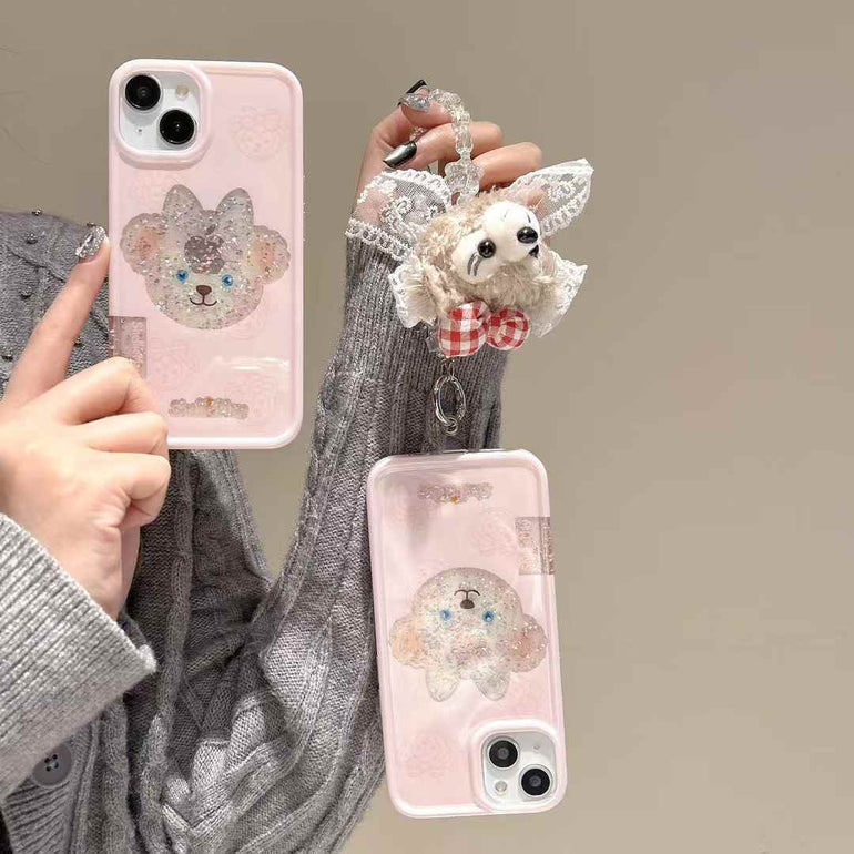 Cute Glitter Cartoon Silicon iPhone Case With Cartoon Charm