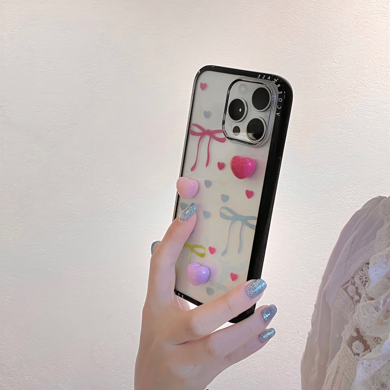 3D Candy Heart iPhone Case with Colorful Ribbon Print With Bubblegum Charm Edition