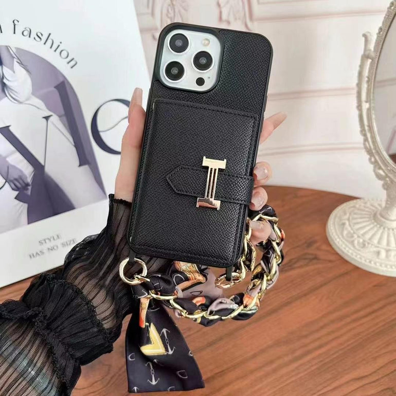 Luxury Leather Wallet Case For iPhone With Hand Bracelet