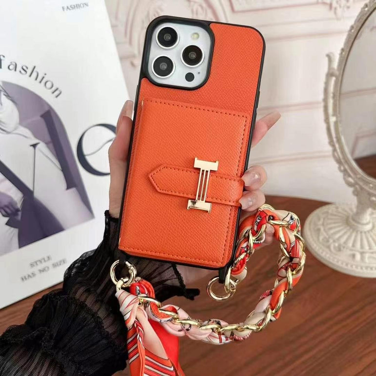 Luxury Leather Wallet Case For iPhone With Hand Bracelet