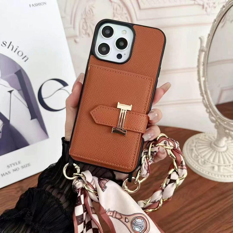 Luxury Leather Wallet Case For iPhone With Hand Bracelet