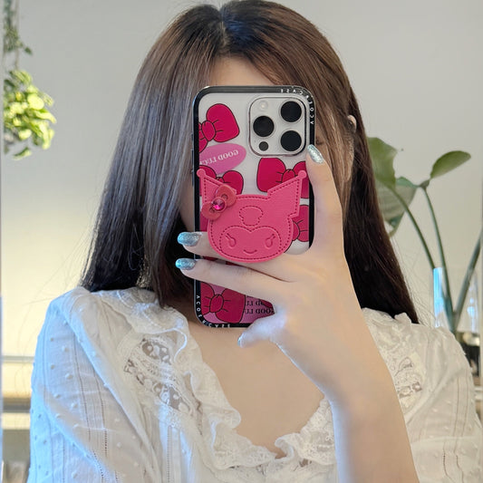 Pink Cartoon Charm iPhone Case – Good Luck Bow Design with 3D Cartoon Holder