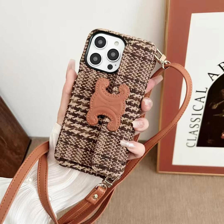 Luxury Branded Leather Wallet Case For iPhone With Sling 2