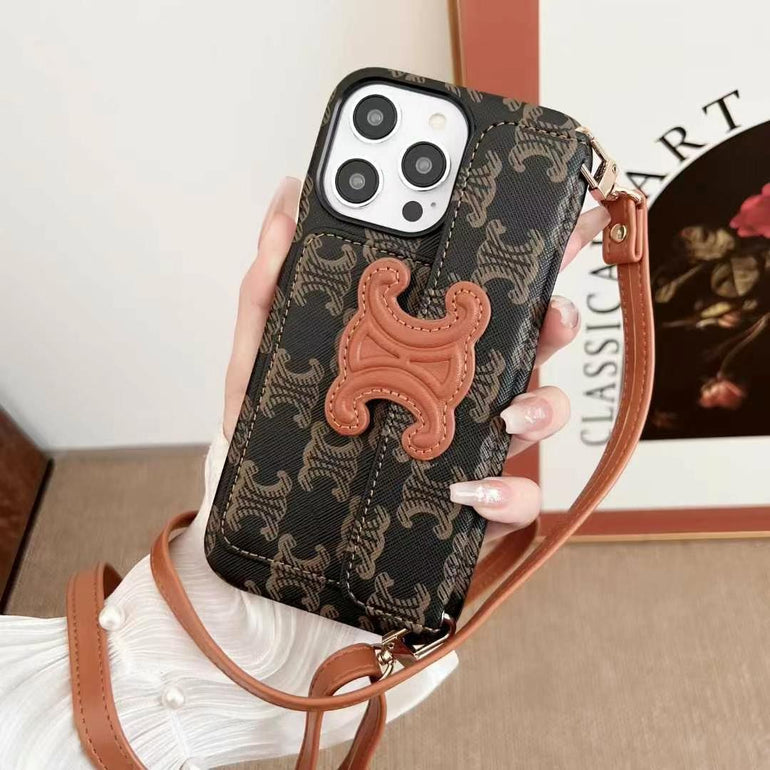 Luxury Branded Leather Wallet Case For iPhone With Sling 2