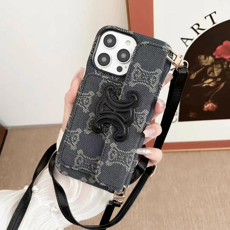 Luxury Branded Leather Wallet Case For iPhone With Sling 2