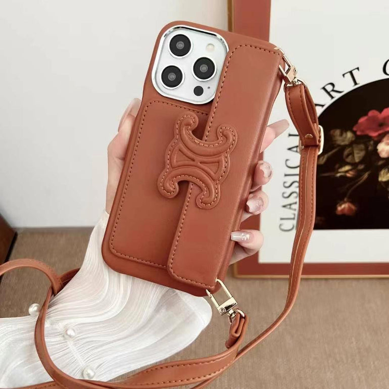 Luxury Branded Leather Wallet Case For iPhone With Sling 2