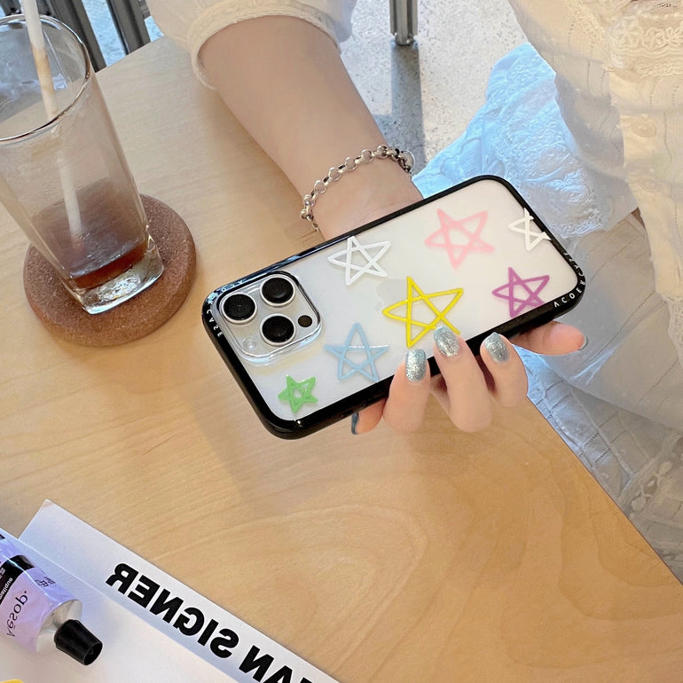 Smiley Star Grip iPhone Case – Cute Pastel Star Design with 3D Yellow Holder