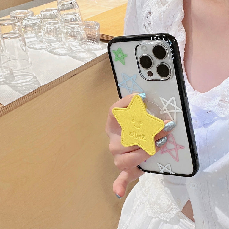 Smiley Star Grip iPhone Case – Cute Pastel Star Design with 3D Yellow Holder