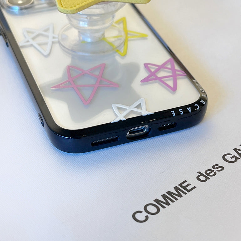 Smiley Star Grip iPhone Case – Cute Pastel Star Design with 3D Yellow Holder