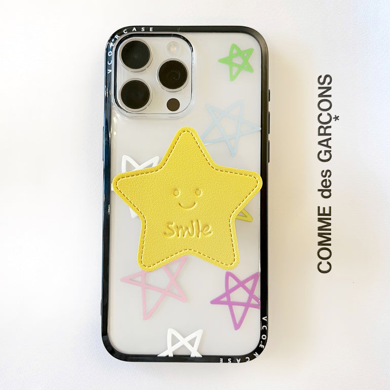 Smiley Star Grip iPhone Case – Cute Pastel Star Design with 3D Yellow Holder
