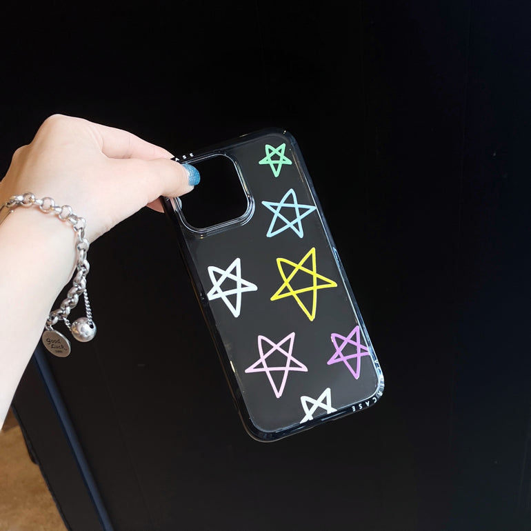 Smiley Star Grip iPhone Case – Cute Pastel Star Design with 3D Yellow Holder
